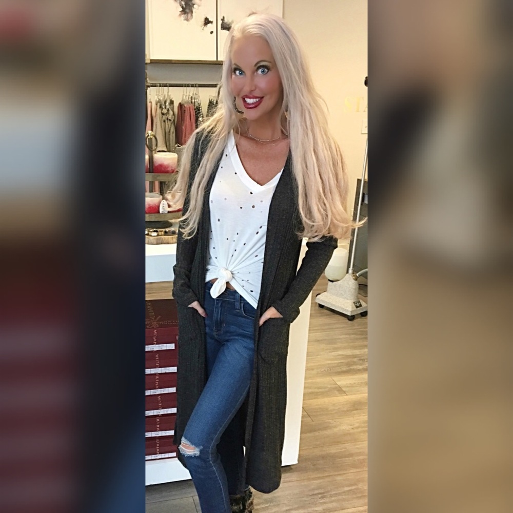 ❤️LAST 1! Longline Gray Pocket Cardigan - Picture 4 of 5